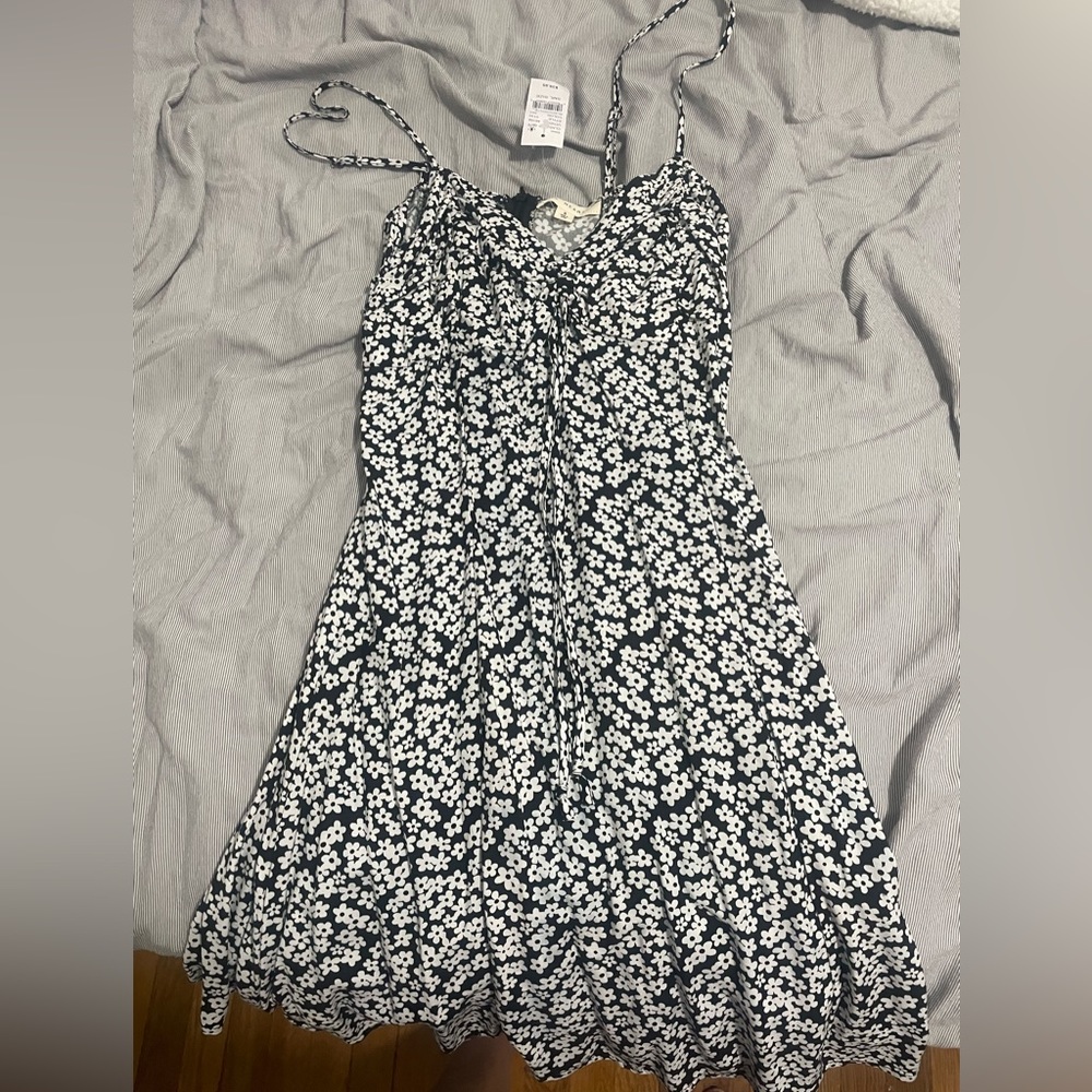 Floral black and white mini dress, size S